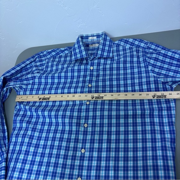 Peter Millar Blue Plaid Check Button Up Dress Shirt Men's Large Cotton Casual - Picture 5 of 13